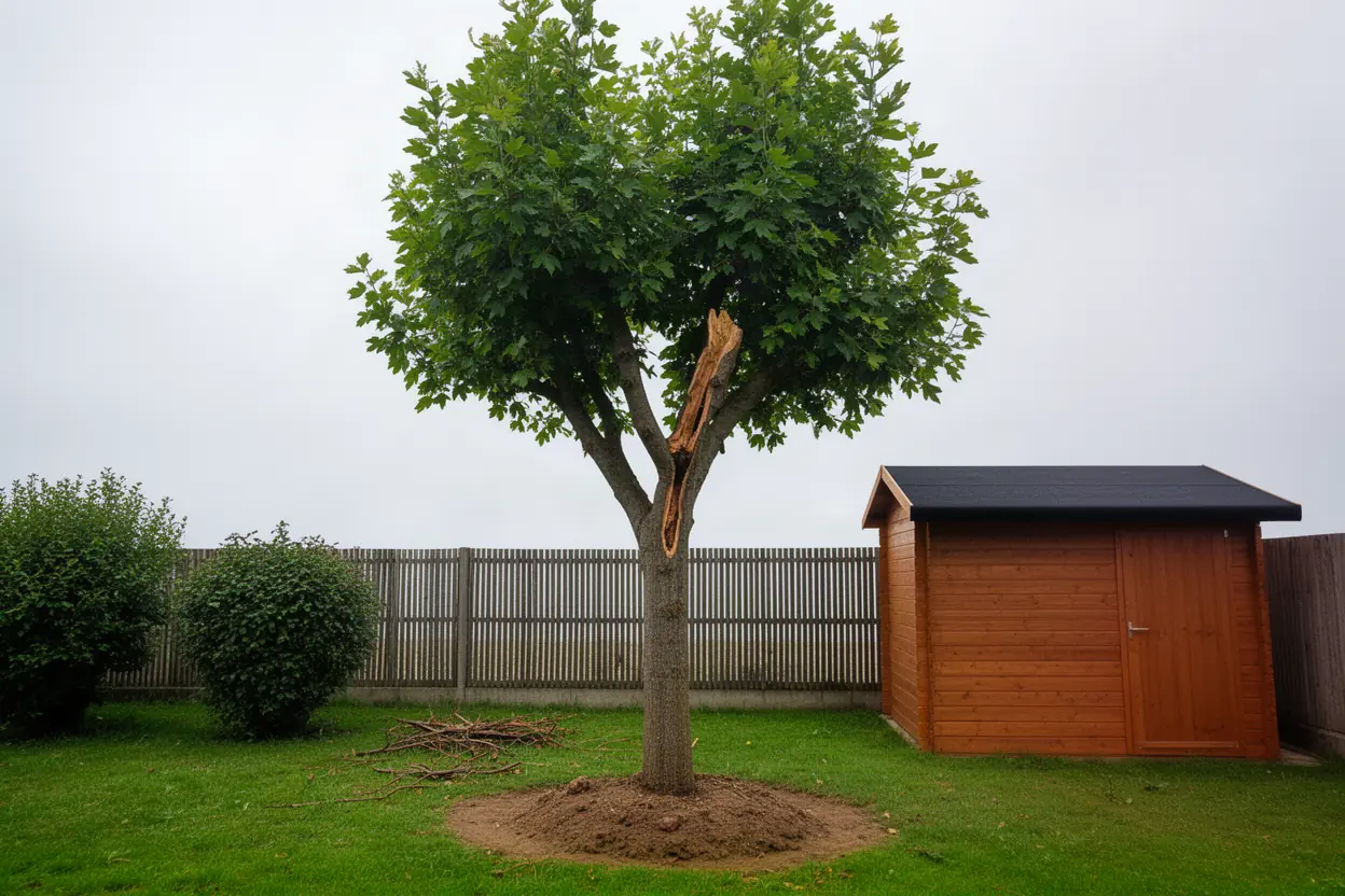 Arbre fissuré avant abattage contrôlé à Sangatte