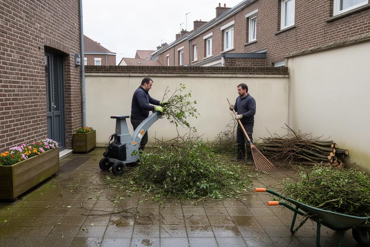Évacuation de branches après élagage à Sangatte